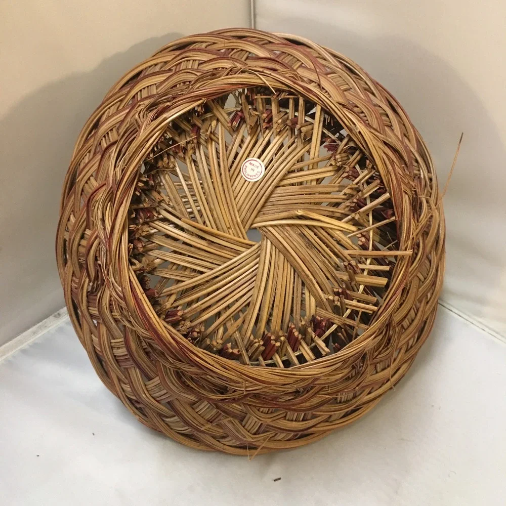 Woven Wicker Basket Brown Handcrafted Philippines Bohemian Lattice Gathering